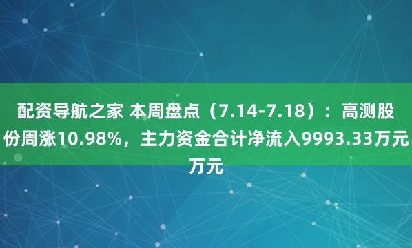 配资导航之家 本周盘点（7.14-7.18）：高测股份周涨10.98%，主力资金合计净流入9993.33万元