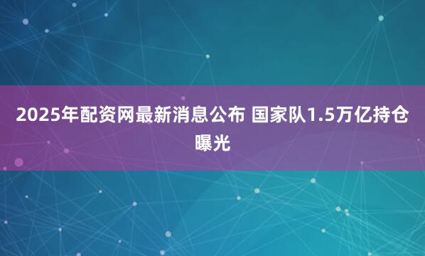 2025年配资网最新消息公布 国家队1.5万亿持仓曝光